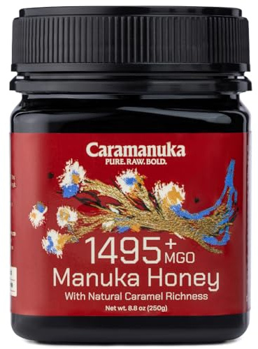 Caramanuka Miele di Manuka MGO 1495+ / 100% grezzo, puro, non filtrato e non pastorizzato, testato da terze parti, ultra-potente, senza glifosato, miele di Manuka australiano Premium