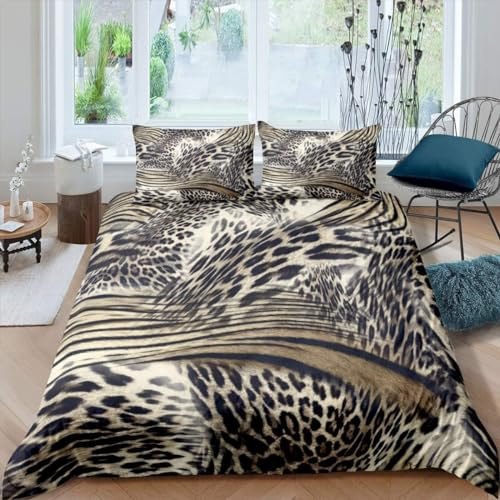 richhome Léopard Parure de Lit Animal Print Cheetah Housse de Couette 220x240cm Enfants Hommes Femmes Luxe Ensemble de literie Or Literie Set décoration
