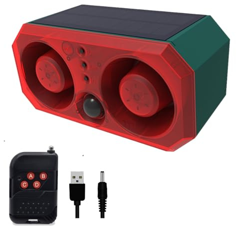 Sensore di movimento solare all'aperto Alarm-barking cane sensore di movimento, 2 * 130db rumorista forte, supporto di registrazione, con USB, per la sicurezza domestica (1pack)