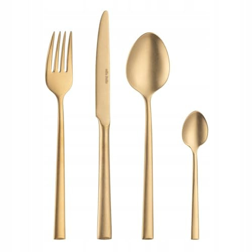 VILLA ITALIA Set de Couverts Vintage Gold 24 Pièces – Acier Inox 18/10 avec Revêtement PVD Or Mat – Design Moderne pour 6 Personnes, Compatible Lave-Vaisselle