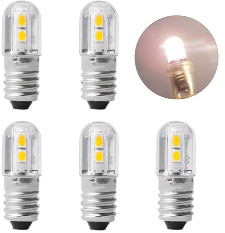 GERUI E10 LED Bulb, 5pcs 6V Warm White Lamp 1W 100LM 3000K, Miniature Screw Replacement Bulbs