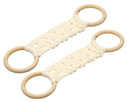 uxcell 2Pcs Kitchen Dish Towel Holder, 11x3 Crochet Towel Ring with Hanging Loop for Cabinet House Oven Stove Door, Beige