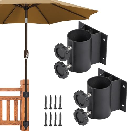 efuturetime 2 x Supporti per Ombrellone da Balcone per Palo da 33 mm - 50 mm di Diametro, Portaombrellone per Ringhiera da Balcone con 8 Viti per Terrazza, Giardino, Bar