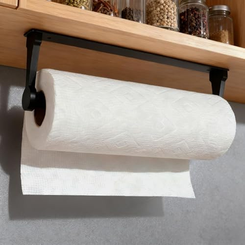 Küchenrollenhalter ohne Bohren, Küchenpapierhalter, Aluminiumlegierung Toilettenpapierhalter, Selbstklebend Klopapierhalter für Küche Badezimmer Wohnzimmer-schwarz
