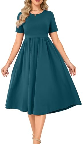 QINYI Women's Cotton Nursing Dresses Breastfeeding Midi Breastfeeding Dress with Pockets (US, Alpha, XX-Small, Regular, Regular, Peacock)
