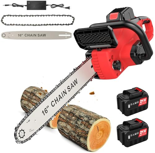 Scie à chaîne sans fil, Scie à chaîne sans fil 16 pouces, Scie à main avec 2 batteries, Scie électrique avec huileur automatique, Vitesse de chaîne 18 m/s, Longueur de coupe de 30 cm pour sécateurs de