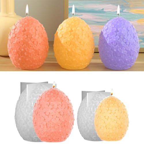 2PCS Silikonform Osterei TREABEAR, Silikonformen Gießformen Ostern, Silikonformen Ostern Eier mit Blumen, Blumen Silikonform, Kerzenformen Zum Gießen Ostern Gipsformen Zum Gießen