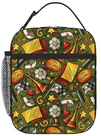 ASRVA Football Trophy Horn Whistle Flag Goal Insulated Lunch Bag Reusable Lunch Box Portable Bento Container Thermal Cooler Lunchbox Meal Tote Bags with Detachable Handle for Work Gym Picnic Travel