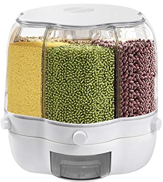 POTYYH 6-fach Müslispender, 360° Drehbarer Runder Reisspender, Luftdichte Trockenfutterbehälter mit Insektenabweisende Box, 8kg Kapazität, für Mehl, Zucker, Reis, Getreide, Nüsse, Bohnen