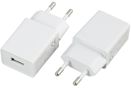 Cargador USB de 5 V 1 A, 2 unidades de enchufe europeo USB de 5 W, sin carga rápida, protocolo BC1.2, adaptador USB compacto para hogar, oficina, viajes, CA 100 – 240 V, color blanco