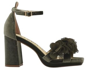 Azarey SANDALIAS CON PLATAFORMA EN TERCIOPELO VERDE CON FLORES Y TACÓN ANCHO - (Talla 39)