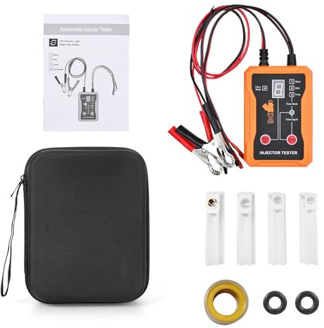 ZDETGU Bränsleinsprutningstestare och -rengörare med 8 Pulslägen, Dubbla Utgångar (Vit) | Kompatibel med 12V EFI/GDI-injektorer, ABS-material, LCD-skärm, Kortslutningsskydd, 29,92 Tum Nätsladd