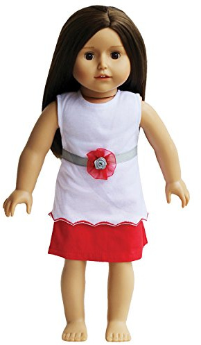 The New York Doll Collection Tenue - Blanc Haut et Rouge Jupe avec Correspondant à Rouge et Argent Ceinture - pour 18 Pouces / 46cm Mode Poupées - Poupées vêtements Accessoires