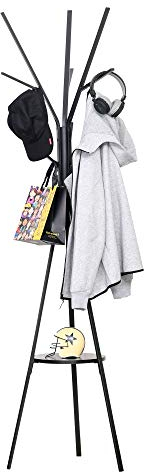 HOMCOM Garderobenständer Kleiderständer mit Ablage und 8 Haken Jackenständer Moderner Garderobe für Kleidung Hut Tasche, Wohnzimmer, Schwarz