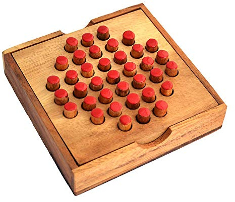 Solitaire Box Extra Solitär Steckhalma Steckerspiel Knobelholz Denkspiel Knobelspiel Geduldspiel für einen Spieler