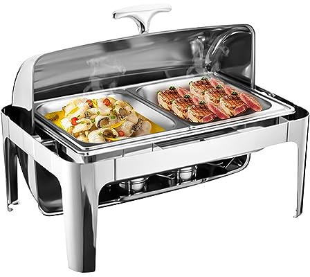 MINUS ONE 9L Chafing Dish, Speisewärmer aus Edelstahl, Warmhaltebehälter, Wärmebehälter, Warmhaltegerät inkl. 2 Brennpastenbehälter für Chafing, Großküche, Catering, Buffet und Party, Silber