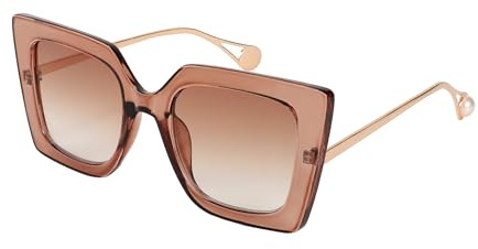 FEISEDY Retro Quadratische Sonnenbrille Damen Übergröße Eckig Brille B2625 | Metallbügel mit Perlenintarsie, Gläser mit Farbverlauf, UV400 Schutz