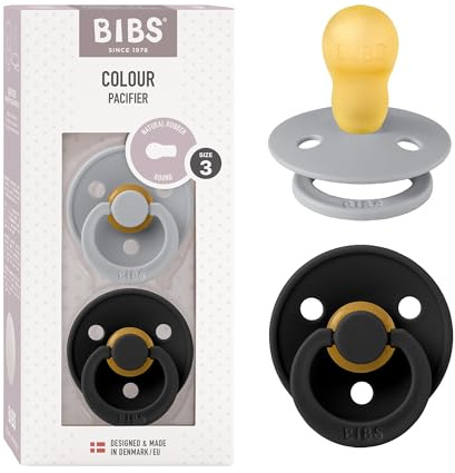 BIBS Colour Ciuccio confezione da 2 pezzi. Privo di BPA, Tettarella tonda. Lattice di gomma naturale, Misura 3 (18 + mesi), Cloud/Black
