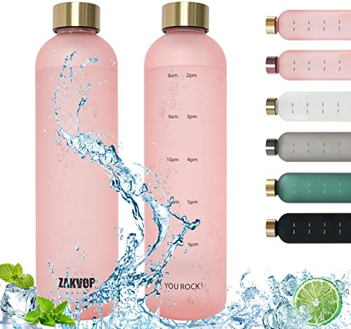 Trinkflasche 1L Wasserflasche Sport mit Zeitmarkierung Trinkerinnerung | Trinkflasche Kohlensäure Geeignet, Sportflasche Auslaufsicher, BPA-frei, Ideal für Sport und Outdooraktivität, Rosa