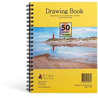 Elan Zeichenbuch A4, 50 Blätt 200gsm Glattes Papier, Drawing Book A4, Zeichenbuch Spiralbindung, Zeichenblock A4 mit Blanko Zeichenpapier, Skizzenblock, Skizzenbuch für Professionelle Künstler