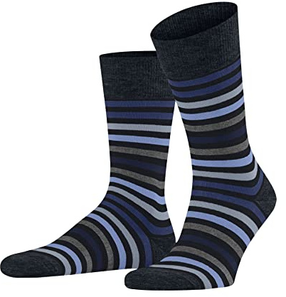 FALKE Herren Socken Tinted Stripe M So Wolle Baumwolle gemustert 1 Paar, Blau Dark Navy 6371, 43-46