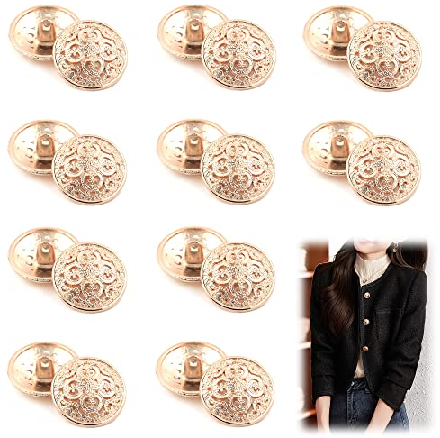 XCSJ 20 Stück Knöpfe Metall Vintage Metallknöpfe Ösenknöpfe Vintage Antike Blazer Knöpfe Rund Metallknöpfe für Mantel, Blazer,Hemd, Jacke,Uniform (Gold)