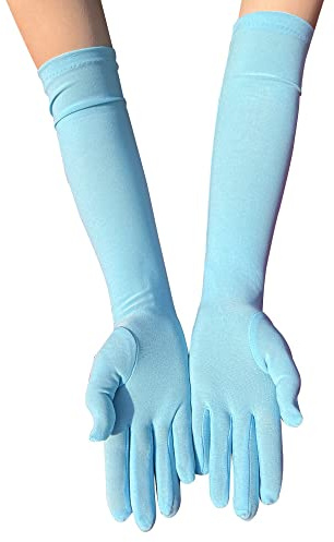 PTNKUIIY Damen Lange Milchseide Handschuhe - Opernhandschuhe Tanzhandschuhe 1920er Stil Elastisch Ellenbogen Handschuhe für Frauen Fasching, Karneval, Tanzen, Blau
