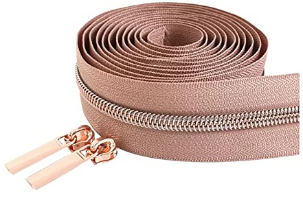 2 Meter 5# Rosegold Zähne Reißverschlussschieber Nylon Reißverschlüsse Zelt Kleidung Reparatur Kits DIY Nähzubehör, Nude, 2 Meter + 4 Schieber
