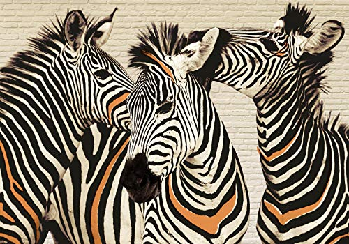 wandmotiv24 Fototapete Zebras Vintage, 200 x 140cm - selbstklebende Strukturtapete, Wanddeko, Wandbild, Wandtapete, Wand, Mauer, Orange M1857