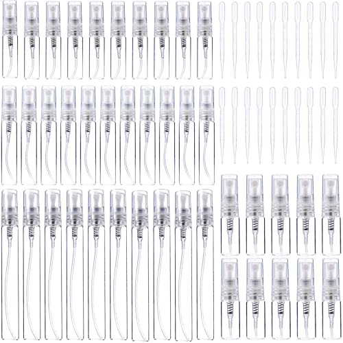 RUIJIE 40 Stück Sprühflasche Klein Parfum Zerstäuber aus Glas Reise Nachfüllbare Zerstäuber 2ml 3ml 5ml 10ml Leere Sprayflasche Transparent mit Pipetten und Etikett für Lotion Parfüm Reise