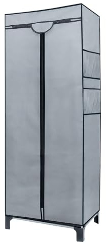 INTIRILIFE Armadio pieghevole in tessuto GRIGIO 68 x 45 x 175 cm con zip, appendiabiti, ripiani e tasca laterale - Armadio in tessuto da campeggio