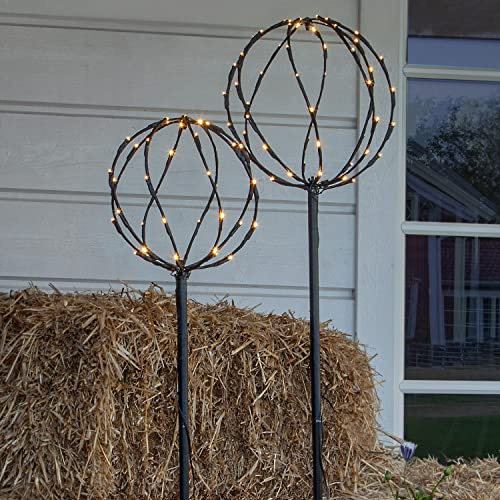 Star Trading Sphere Kugelleuchten Set Garten, 2er LED Außenleuchten mit Erdspieß, IP44, Warmweiß, 130 cm & 110 cm, 5 m Kabel, Metallgeflecht