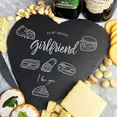 Fingerprint Designs Food Selection to My Amazing Girlfriend I Love You Gift Heart Slate Cheese Board