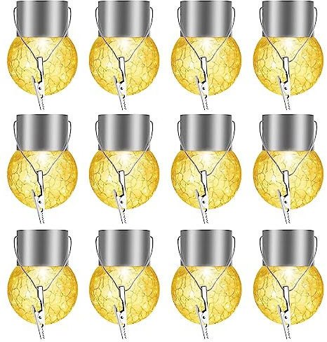 Mocoli 12 Stück Solarlampen für Außen Hängend, Solarlampen, Solarlichter für Außen, Solarleuchten für Garten, Solar Hängeleuchte, Solar Glühbirnen für Draußen, für Balkone, Gärten, Wege