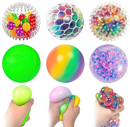Lotvic 6 Stück Anti-Stressbälle zum Kneten, Squeeze Ball, Bunte Anti Stress Squeeze Traubenbälle mit Wasser Perle für Kinder Erwachsene, Angst Abbauen und Verspannen