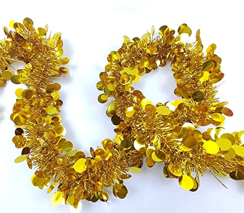 5 PCS Weihnachtsgirlande,1.5 M künstliche Dekogirlande Weihnachten Girlande Pailletten Girlande Weihnachte für Party-Bühnendekoration Geburtstag im Freien drinnen Kamin Treppen Dekoration,Gold