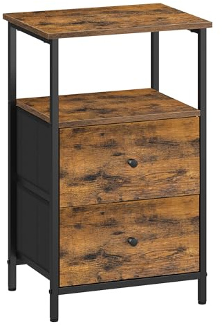 VASAGLE Comodino, Tavolino con 2 Cassetti in Tessuto, Alto 61 cm, con Ripiano Portaoggetti, per Soggiorno Camera da Letto, Marrone Vintage LGS025B01, Nero Inchiostro e Nero Opaco, 38 x 28 x 61 cm