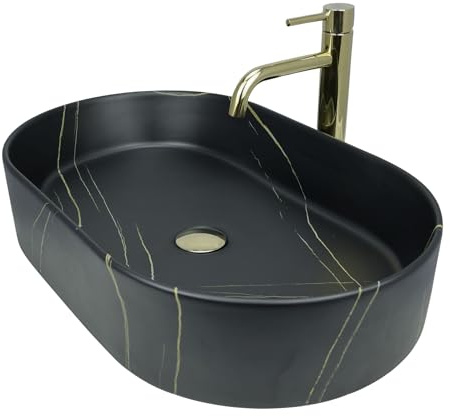 GTM Design Aufsatzwaschbecken Matt Modern Waschbecken ohne Hahnloch - Elegant Aufsatzwaschbecken Oval für Badezimmer und Gäste WC - nur Bad Waschbecken - Modell 10