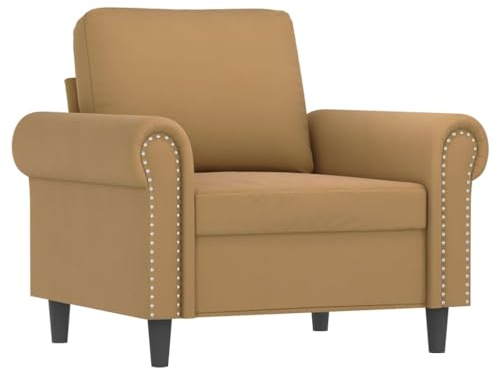 vidaXL Sessel, Fernsehsessel mit Metallgestell, Relaxsessel mit dick gepolsterter Sitzfläche Armlehnen Rückenkissen, Polstersessel Sofa Relaxsofa, Braun Samt