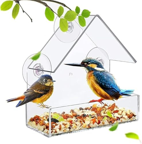 Fenster Vogelfutterhaus Abnehmbare Saugnapf Schiebe klar See-Through Feeder Tabelle Samen Nüsse Haus Mount Garten (Dreiecke)
