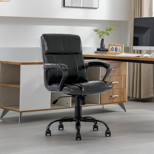 AISALL Bürostuhl Schreibtischstuhl Ergonomisch, Bürostuhl 150 kg Vintage Computerstuhl Drehstuhl PU Leder mit Armlehne Wippfunktion (Schwarz)