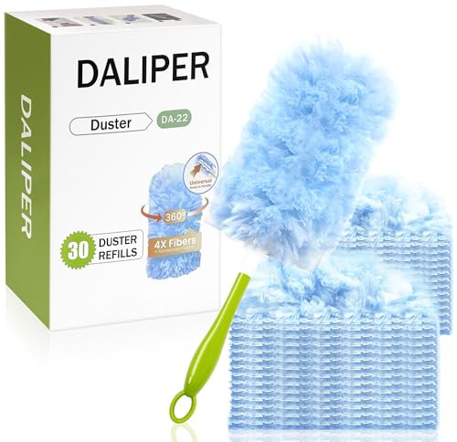 DALIPER Heavy Duty Duster Refills, Duster Kit with 30 PCS Refills & 1 Handle Compatible with Swiffer, 360° Dusters with 4X Microfibers For Dusting Ceiling Fans, Electronics,Furniture, Blinds