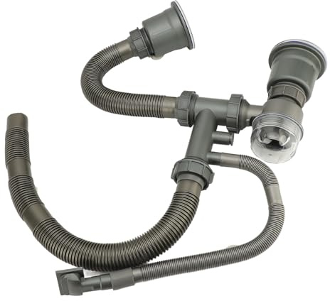 VIFERR Kit de Vidange de Cuisine pour évier à Double Cuve, Tuyau de Trop-Plein Flexible en Métal de 110 Mm avec Connecteur de Joint pour Cuisine, Salle de Bain, Bar