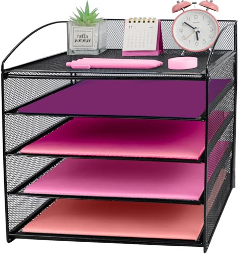 ideallife 5 Fächer Briefablage aus Metall, Mesh Dokumentenablage Schreibtisch-Organizer Papierablage für A4 Dokument, Postkörbe, Papierfächer Zeitschriftenständer für Büro & Schule(Schwarz)
