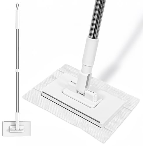 Snap-Grip Mini Mop with 39in Handle — INWEJIA Zero-Touch Gap Dust Cleaner & Locking Head, Disposable Lazy Mop Wet and Dry for Kitchen Bathroom Toilet Corners Window Wall Cleaning