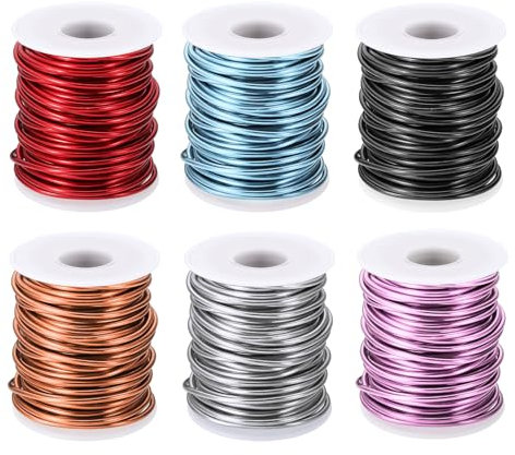 PATIKIL 10 Gauge 2,5 mm Aluminium Basteldraht, 49,2 Ft Metall Draht 6 Rollen Armaturenbiegedraht für Schmuckherstellung Metallwicklung DIY, Roségold/Silber/Hellrosa/Rot/Stahlblau/Schwarz