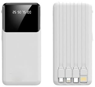 Caricabatterie Portatile Power Bank 20000mah Display Power Bank, Ricarica Veloce, Ricarica Veloce Del Telefono Cellulare Power Bank, 4 Corde Di Alimentazione Mobile (Bianco)
