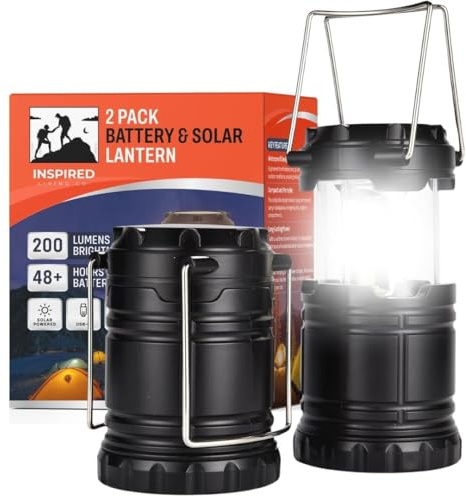 Rechargeable Camping Lanterns for Power Outages - Pack of 2 Waterproof LED Solar Lanterns for Camping Essentials, Hiking Gear, Battery Backup & Emergency Survival Kits