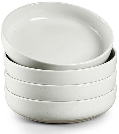 HaWare Pasta Bowls Set of 4, 33oz Large Salad Bowls for Home Kitchen, Ceramic Serving Plates for Soup, Cereal, Scratch-resistant Wide and Shallow Dinner Bowl, Microwave & Dishwasher Safe, Milky White
