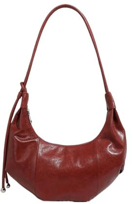 HUWOYG Borsa A Mezza Luna da Donna Borse a Tracolla Grandi a Mezzaluna in Vera Pelle di Vacchetta for Donna Borse a Tracolla morbide Hobo da Donna per Shopping，Viaggio(Wine Red)